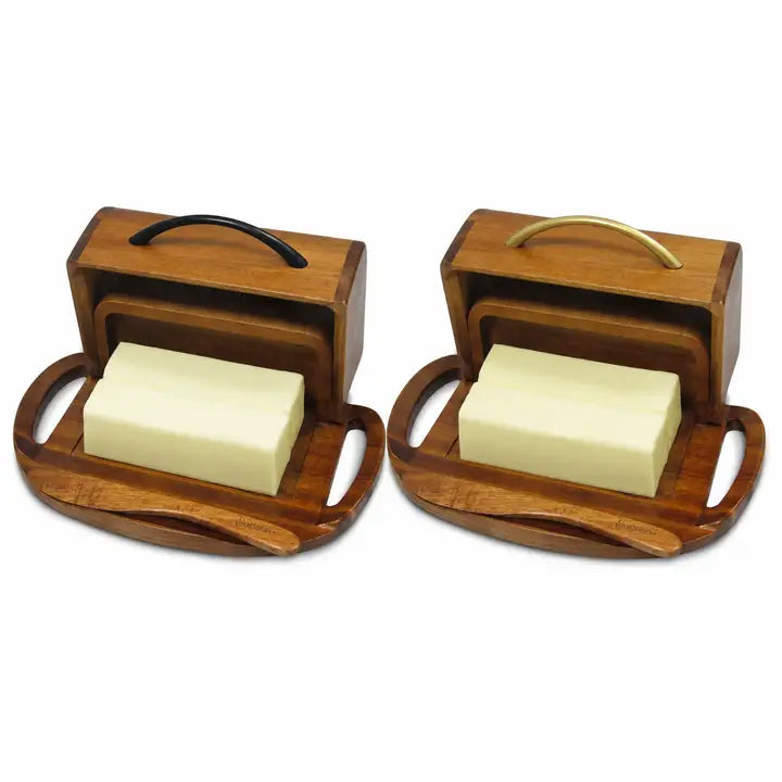 BUT-ACACIA WOOD FLIP TOP BUTTER DISH W SPREADER ASST CASE