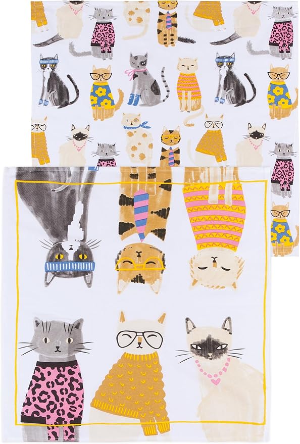 DAN-2141005 FELINE FINE FLOURSACK DISH TOWEL SET OF 2